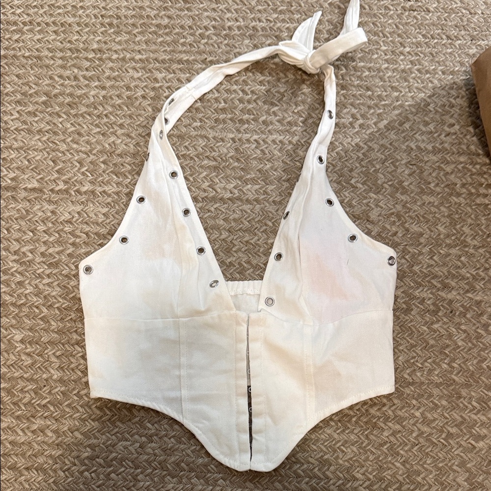 SHEIN White Halter Top with Metal Accents
